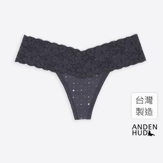【Anden Hud】新的篇章．V蕾絲丁字褲 純棉台灣製(黑莓紫-閃爍星光)