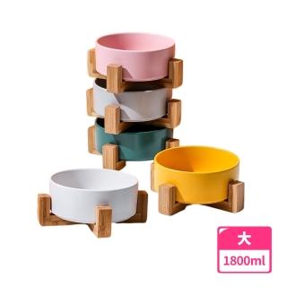 【meekee】竹木架陶瓷寵物碗-大