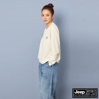 【JEEP】女裝 華夫格寬鬆短版長袖T恤(象牙白)