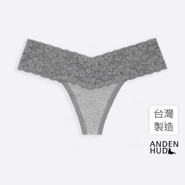 【Anden Hud】新的篇章．V蕾絲丁字褲 純棉台灣製(麻灰)