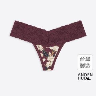 【Anden Hud】新的篇章．V蕾絲丁字褲 純棉台灣製(熹紅-繁花似錦)