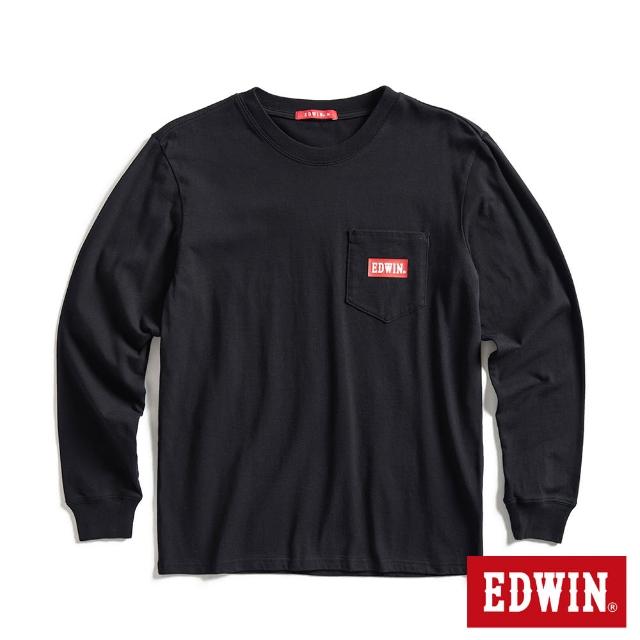 【EDWIN】男裝 口袋BOX LOGO長袖T恤(黑色)
