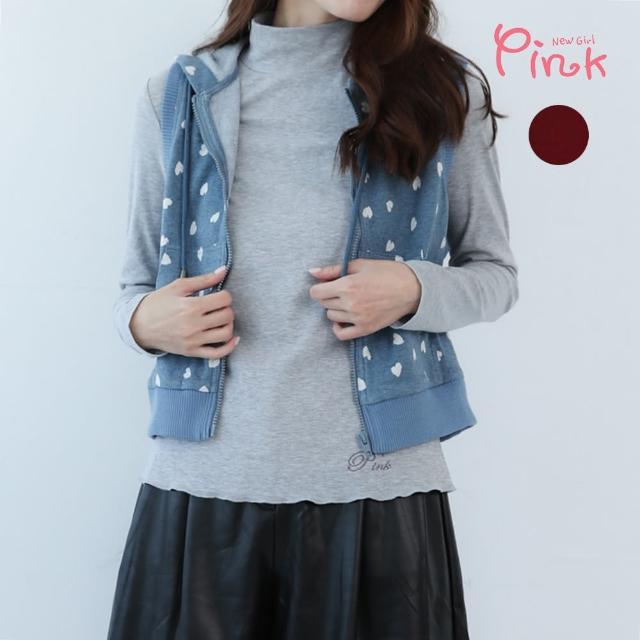 【PINK NEW GIRL】素色立領小波浪下擺長袖上衣/內搭 J3308FD(2色)