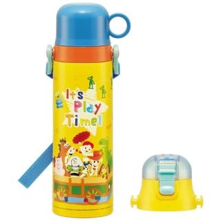 【小禮堂】Disney 迪士尼 玩具總動員 兩用不鏽鋼保溫杯附背帶 580ml/570ml - 黃藍玩具盒款(平輸品)(保溫瓶)