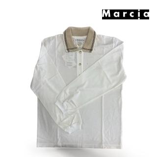 【Marcia】咖啡黑線領白色POLO衫(針織衫 毛衣 長袖毛衣 線衫)
