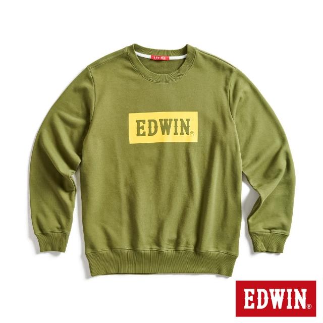 【EDWIN】男裝 BOX LOGO厚長袖T恤(橄欖綠)