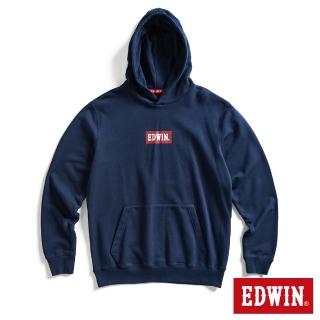 【EDWIN】男裝 仿繡線連帽長袖T恤(丈青色)