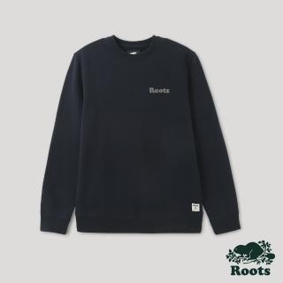 【Roots】Roots 男裝-摩登周間系列 文字LOGO刷毛布圓領上衣(藍色)