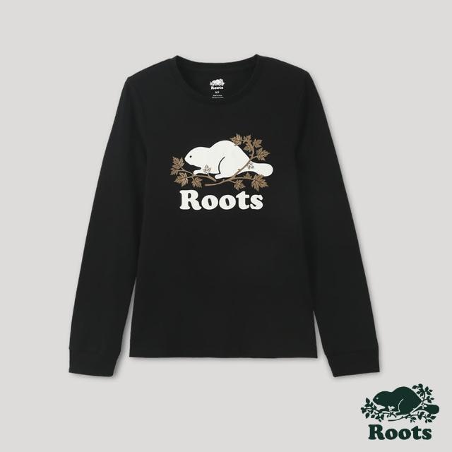 【Roots】Roots女裝-炫光系列 金屬海狸長袖T恤(黑色)