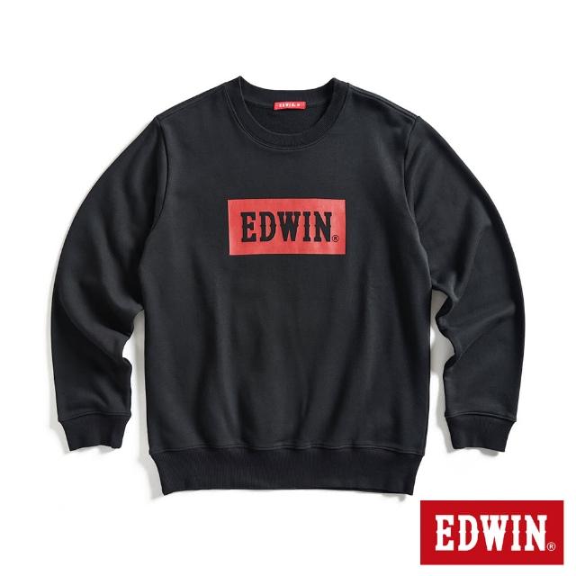 【EDWIN】男裝 BOX LOGO厚長袖T恤(黑色)