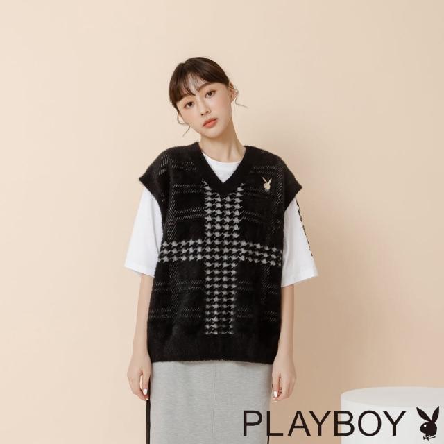 【PLAYBOY】緹花毛衣背心(黑色)