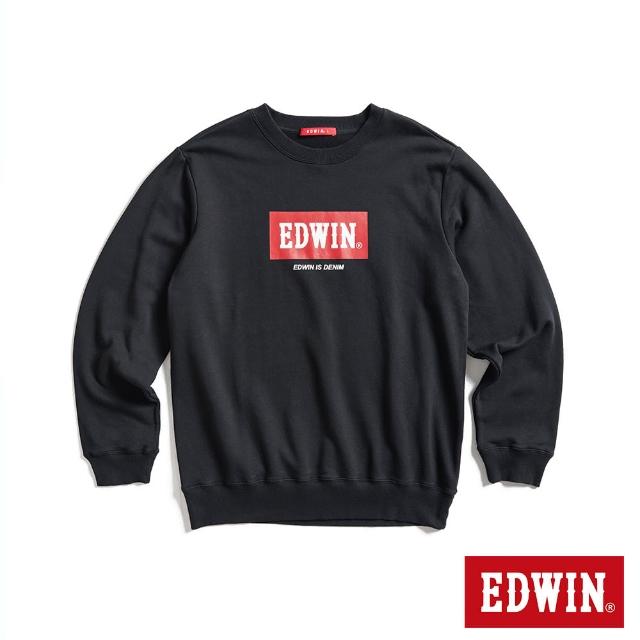 【EDWIN】男女裝 人氣復刻款 經典紅BOX LOGO厚長袖T恤(黑色)