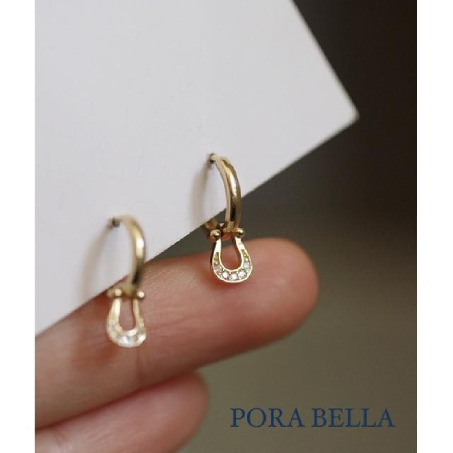 【Porabella】925純銀單鑽鋯石耳環 小眾ins風輕奢氣質鑽石耳扣 幸運馬蹄 金色穿洞式耳環 Earrings