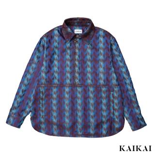 【KAI KAI】綻藍色織拉鍊領襯衫(男款/女款 提花拉鍊襯衫 半開套頭衫 設計款長袖上衣)