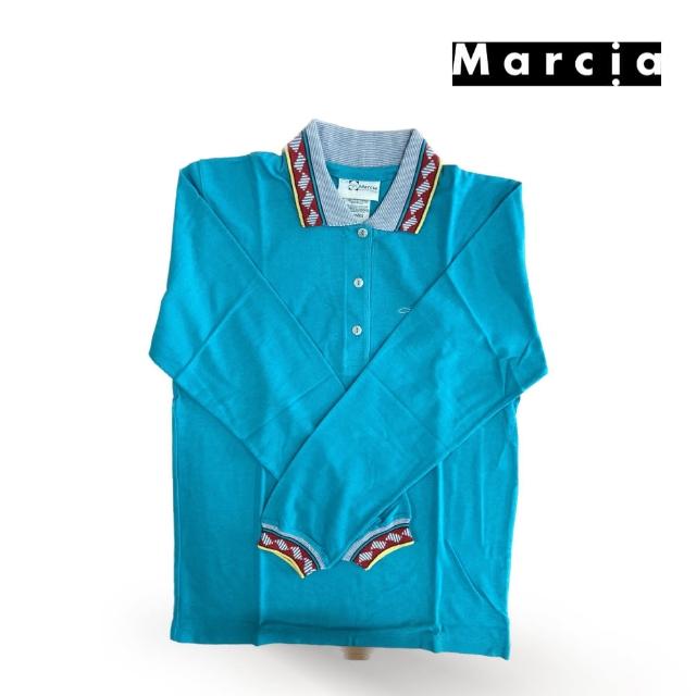 【Marcia】藍底花領POLO衫(針織衫 毛衣 長袖毛衣 線衫)