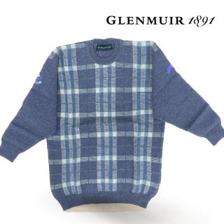 【Glenmuir】紫紅格圓領毛衣(針織衫 毛衣 長袖毛衣 線衫)