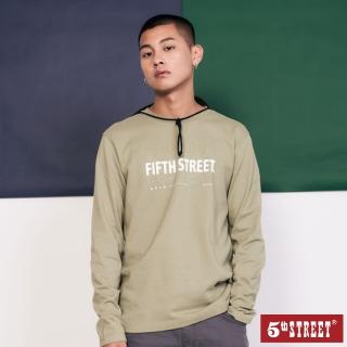 【5th STREET】男等高線圖LOGO長袖T恤-橄欖綠