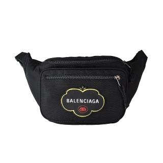 【Balenciaga 巴黎世家】BALENCIAGA Funny白字標籤LOGO尼龍拉鍊胸掛/腰包(黑x多色)