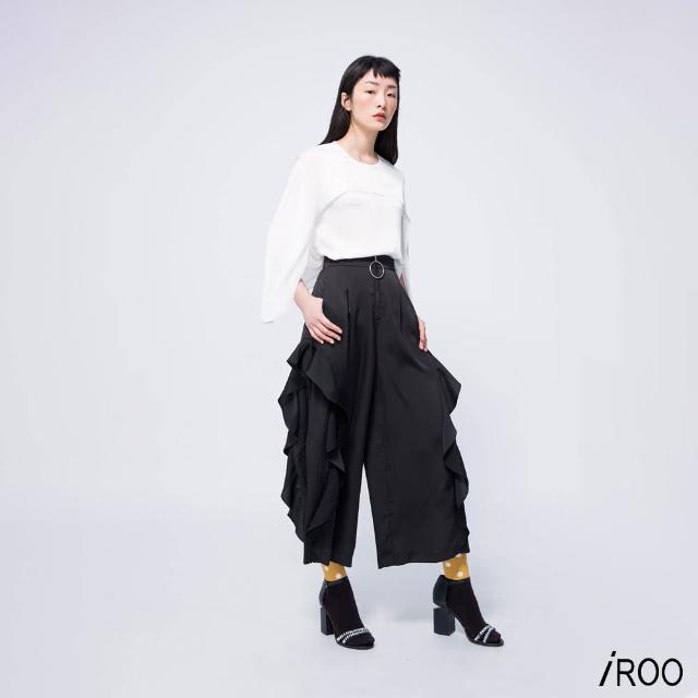 【iROO】荷葉造型女人設計長寬褲