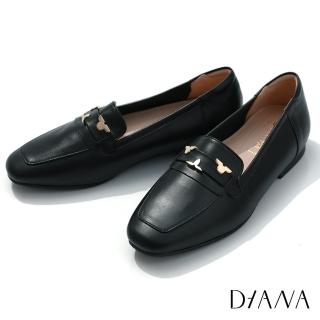 【DIANA】DIANA2 CM質感牛皮小花金屬釦飾低跟樂福鞋-漫步雲端焦糖美人(黑)