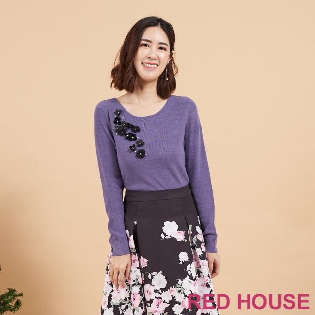 【RED HOUSE 蕾赫斯】立體花朵針織衫(紫色)