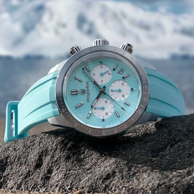 【elegantsis 愛樂時】Smart casual 馬卡龍色系200米碼表計時腕錶-藍41mm(ELJT41QS-VU03LC)