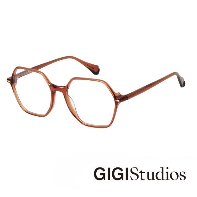 【GIGI Studios】俐落多邊形金飾光學眼鏡(棕 - RITA-6619/9)