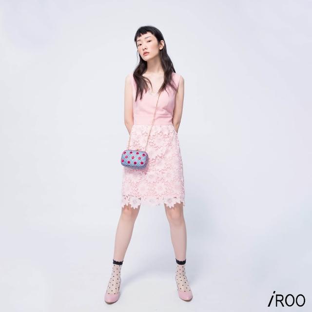 【iROO】蕾絲花朵女人設計無袖短洋