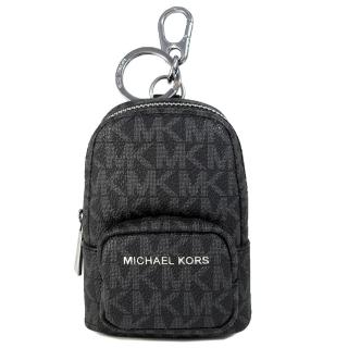 【Michael Kors】銀字滿版LOGO後背包造型鎖圈鑰匙零錢包(黑色)