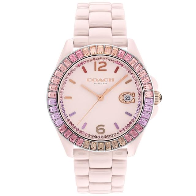 【COACH】官方授權經銷商 漾彩水晶粉陶瓷腕錶-36mm 母親節 禮物(14504020)