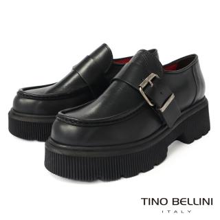 【TINO BELLINI 貝里尼】義大利進口英倫牛皮飾釦厚底鞋FYLV025(黑)
