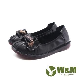 【W&M】女 麻繩扭結柔軟Q彈底娃娃鞋 女鞋(黑色)