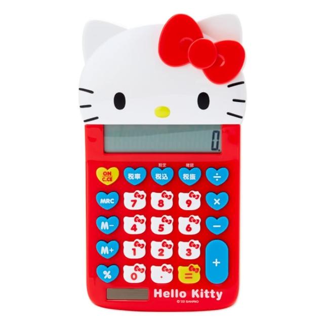 【小禮堂】Hello Kitty 造型太陽能12位元計算機 - 紅大臉款(平輸品)