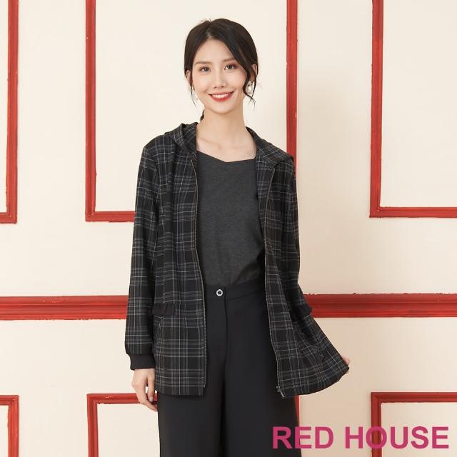 【RED HOUSE 蕾赫斯】格紋連帽休閒外套(深灰色)