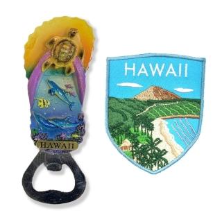 【A-ONE 匯旺】夏威夷度開瓶器療癒磁鐵+美國 夏威夷背膠補丁2件組外國地標磁鐵(C167+245)