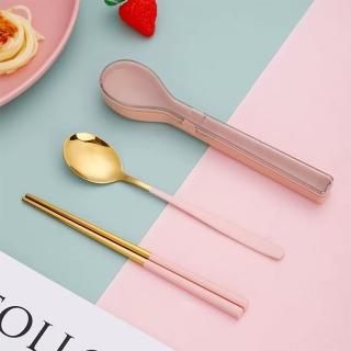 【邸家 DEJA】攜帶餐具組-筷匙二件套-粉金