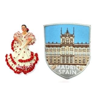 【A-ONE 匯旺】西班牙馬略卡島舞女外國地標磁鐵+西班牙 馬德里皇宮肩章2件組彩色磁鐵 冰箱磁鐵(C146+251)