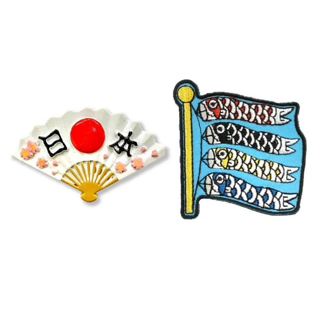 【A-ONE 匯旺】日本扇子辦公磁鐵+日本 Q版 鯉魚旗刺繡裝飾貼2件組吸鐵紀念品(F756+319)