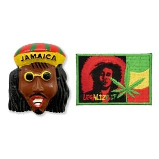 【A-ONE 匯旺】牙買加特色黑人外國地標磁鐵+巴布·馬利 雷鬼歌手外套電繡2件組冰箱磁鐵(C184+138)