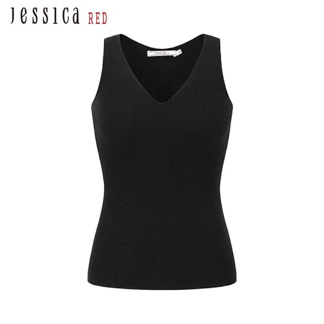 【Jessica Red】經典百搭羊絨混紡V領針織背心824158（黑）