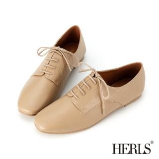 【HERLS】牛津鞋-基本款素面方頭平底德比鞋牛津鞋(卡其色)