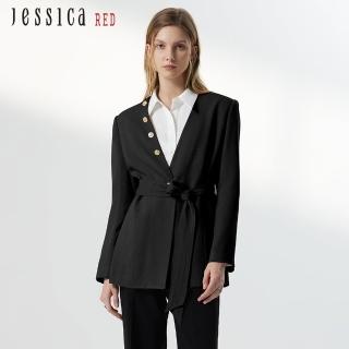 【Jessica Red】氣質修身幹練醋纖V領西裝外套824104（黑）
