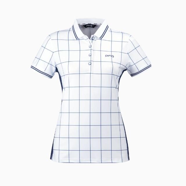 【PING】女款格紋短袖GOLF POLO衫-白(吸濕排汗/抗UV/高爾夫球衫/RA21109-87)