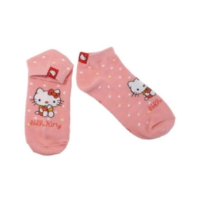 【小禮堂】Hello Kitty 成人棉質短襪 22-24cm - 粉點點(平輸品)