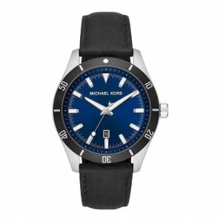【Michael Kors】真皮錶帶腕錶-藍黑