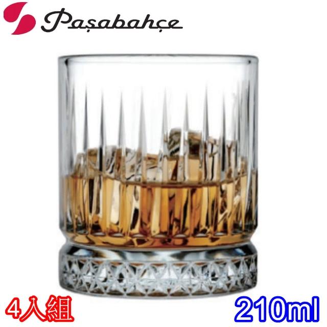 【Pasabahce】條紋晶鑽底邊威士忌杯烈酒杯210cc(四入組)