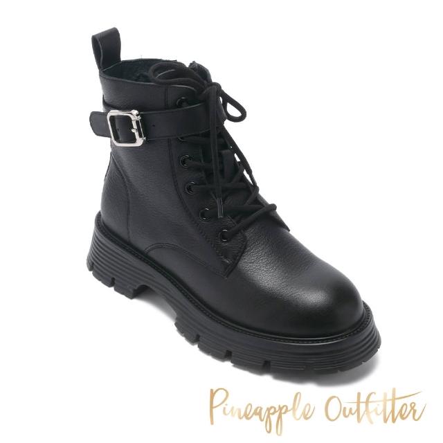 【Pineapple Outfitter】BRECHTJE 真皮拉鍊厚底中筒靴(黑色)