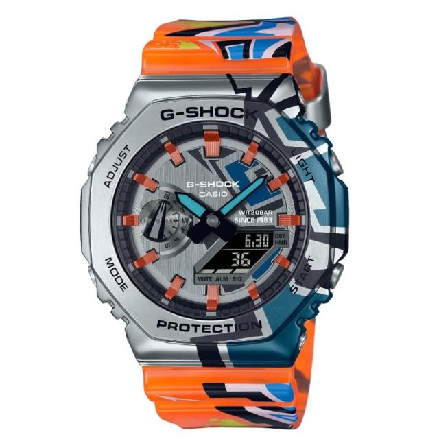 【CASIO 卡西歐】G-SHOCK 塗鴉藝術 街頭原創 金屬錶殼 半透明錶帶 八角形錶殼 GM-2100SS-1A_44.4mm