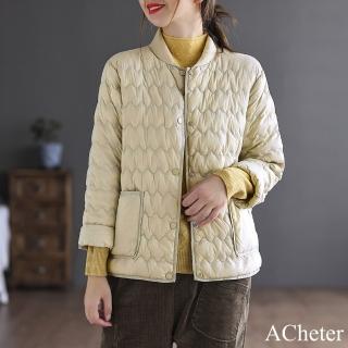 【ACheter】冬季復古輕薄羽絨棉百塔圓立領寬鬆長袖保暖短款上衣外套#114313(3色)