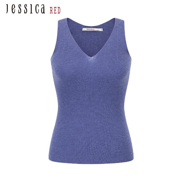 【Jessica Red】經典百搭羊絨混紡V領針織背心824158（紫）